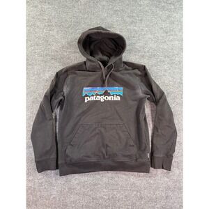 Patagonia Hoodie Mens M Black Fitz Roy Horizons Logo Pullover Graphic Sweatshirt